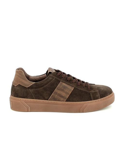sneakers da uomo in camoscio marrone con dettagli vintage e fondo a contrasto NERO GIARDINI | I500951U300